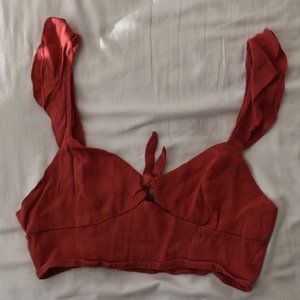 red tie front, frill strap crop top